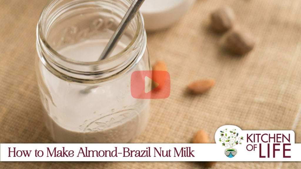 Delicious, creamy, vegan option, home made almond brazil nut milk from Laura Bushey of Kitchenoflife.com