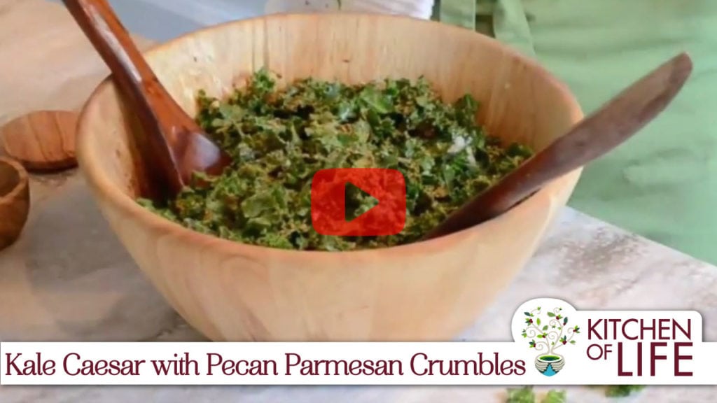 Kale Caesar with Pecan Parmesan Crumbles from Laura Bushey of Kitchenoflife.com